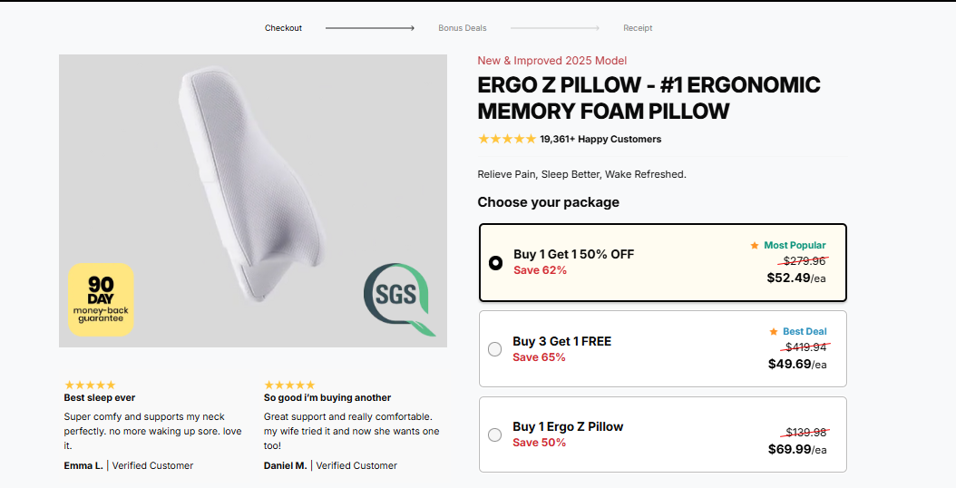Ergo Z Pillow Reviews – 1 Per Pillow $69 – 2 Pillow US $52.49 + Shipping + You Save $230!